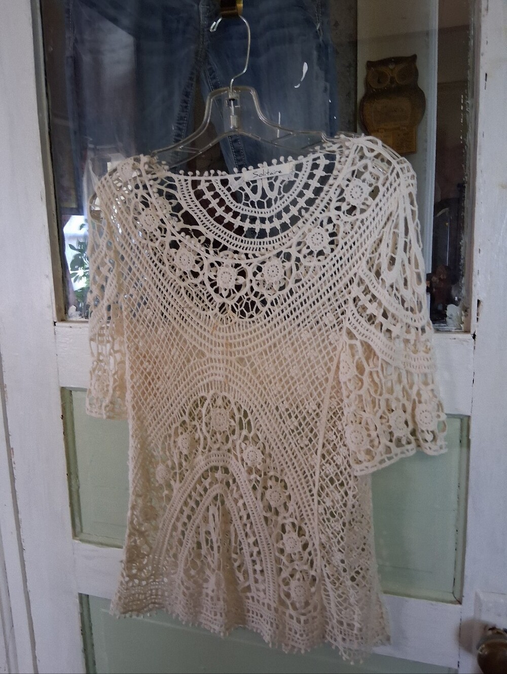 Solitaire Cream Crochet Lace Tunic Top
